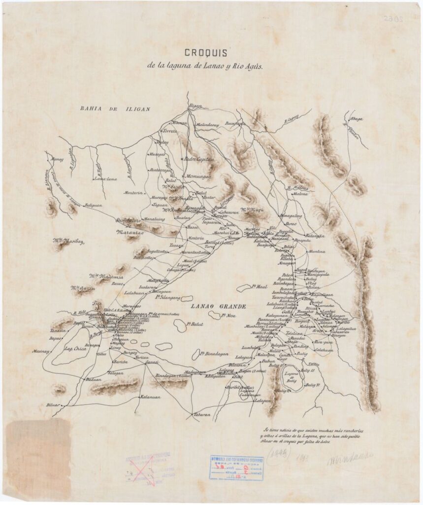 1800s map of Lanao del Sur highlighting Butig and its lake in the lower right corner